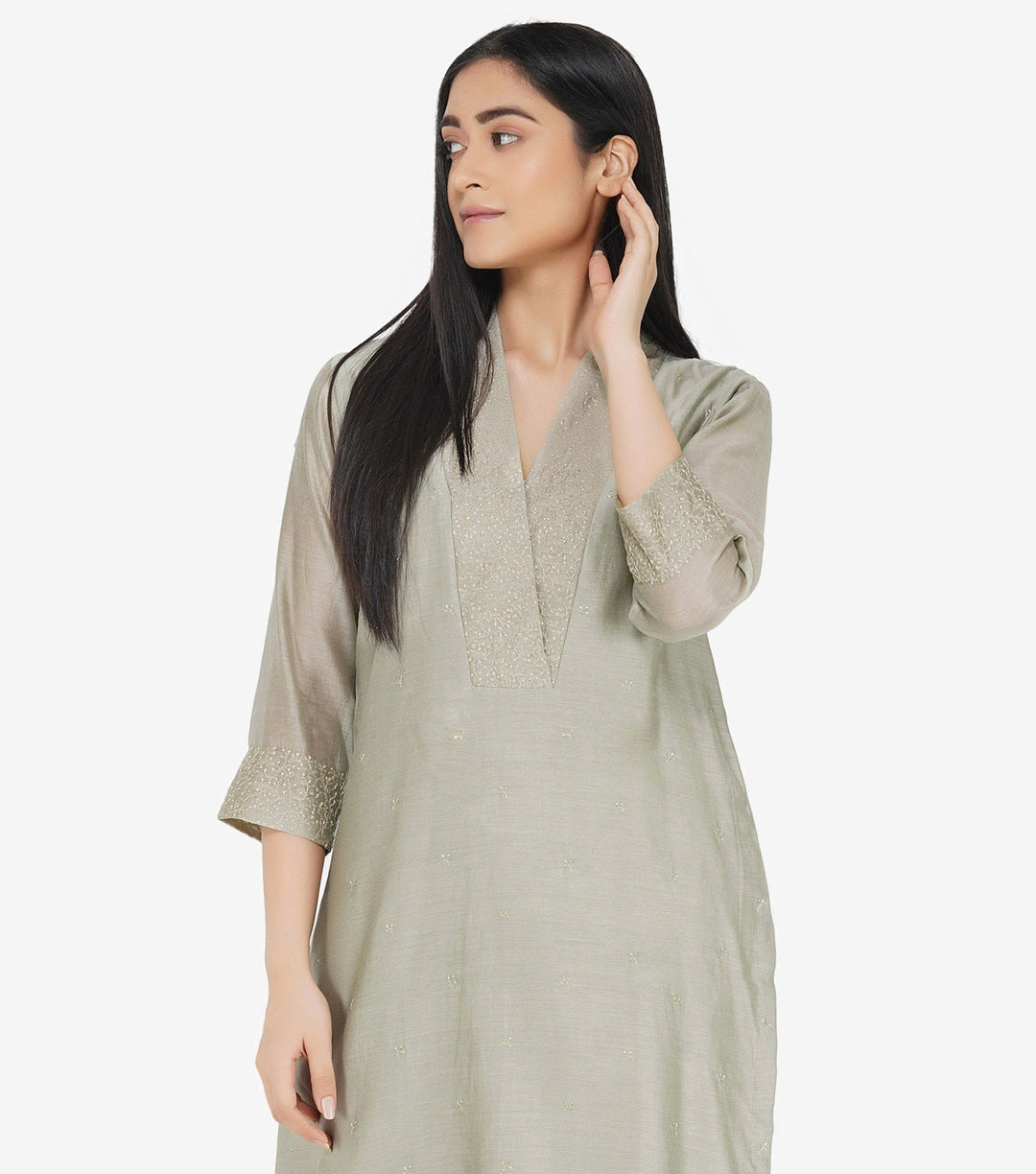 Pistachio Green Chanderi kurta & Dupatta set