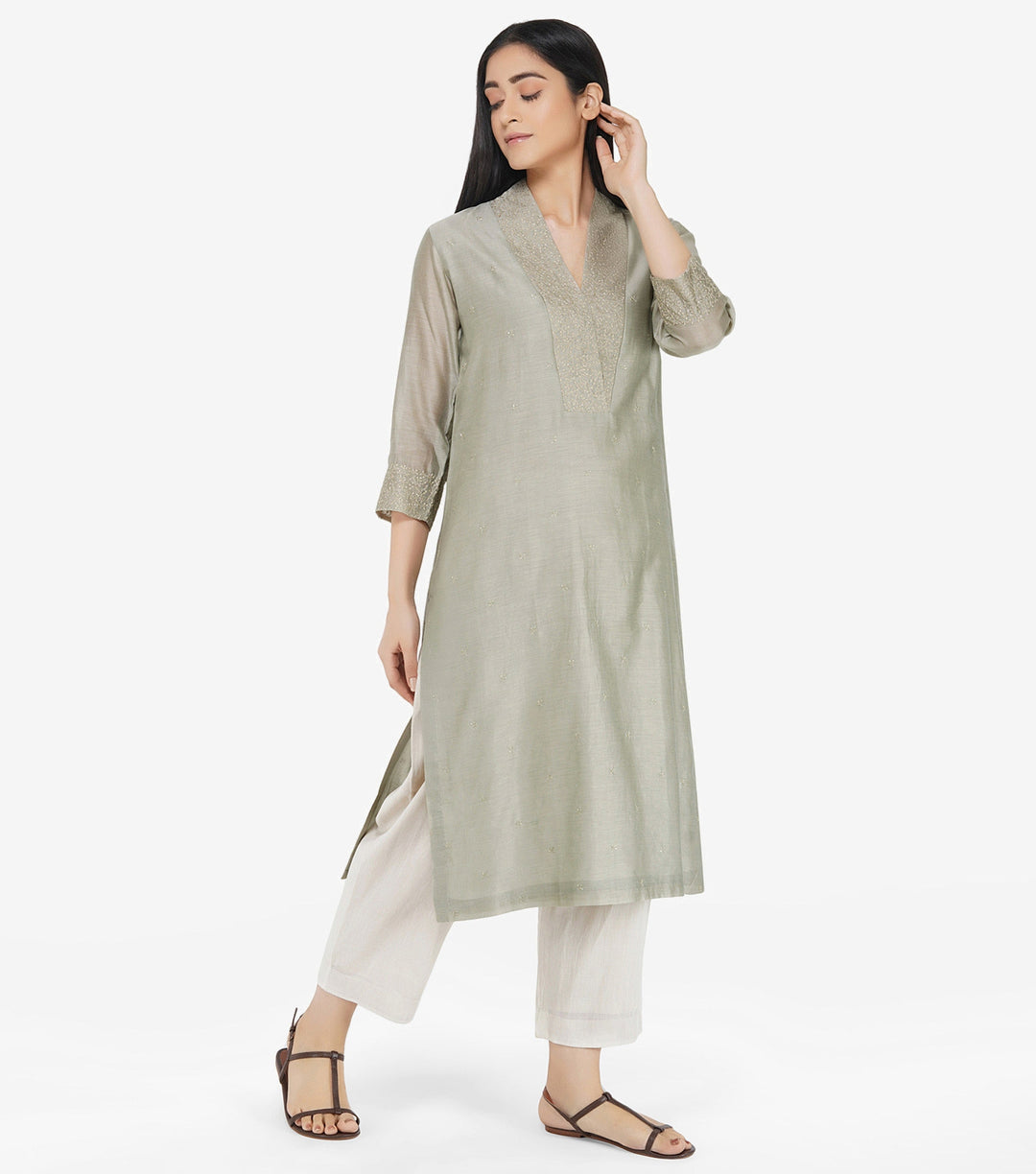 Pistachio Green Chanderi kurta & Dupatta set