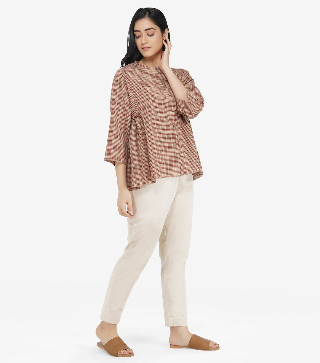 Beige khadi shirt top