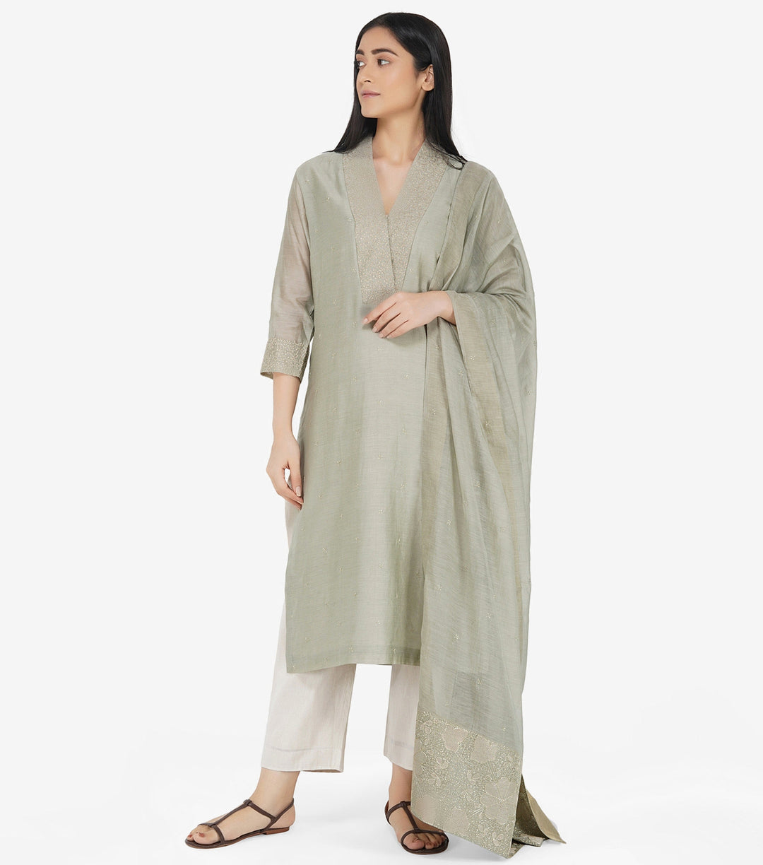 Pistachio Green Chanderi kurta & Dupatta set