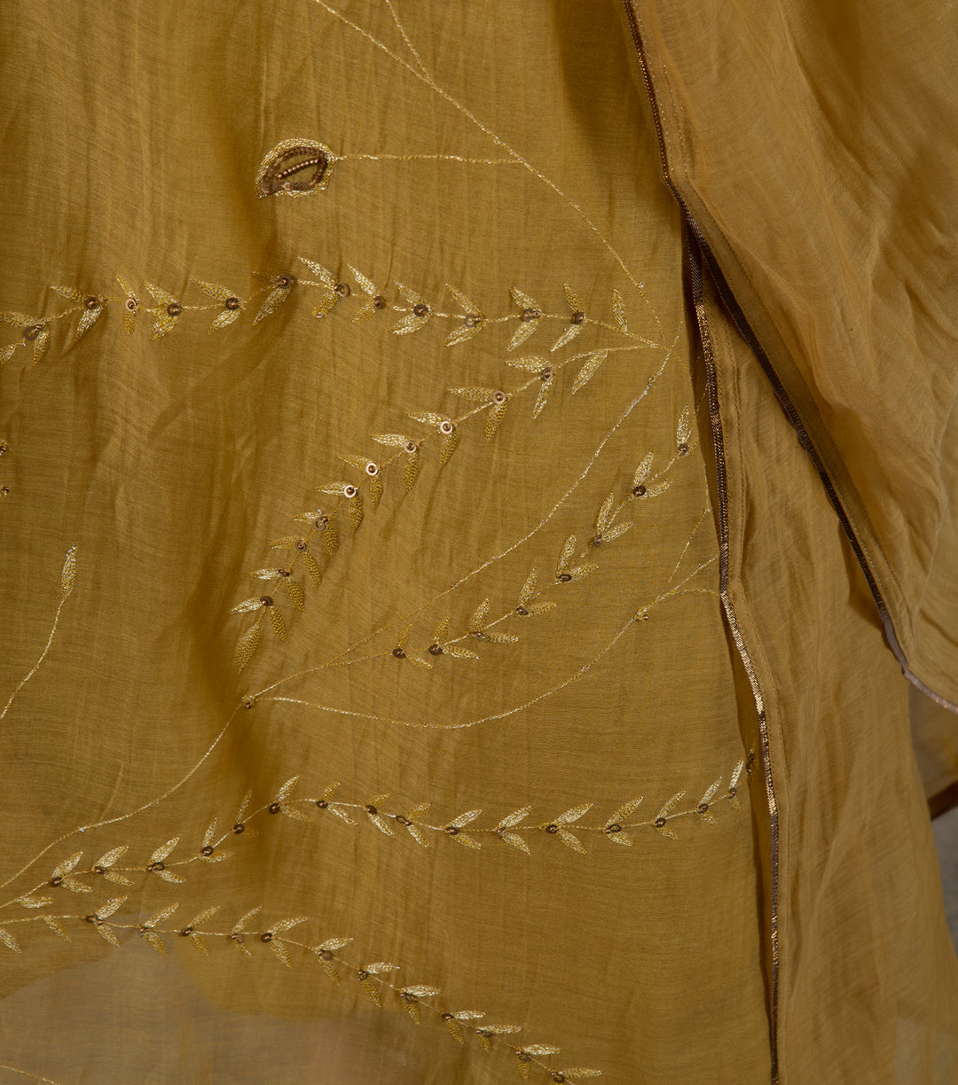 Mustard Yellow Embroidered Chanderi Dupatta