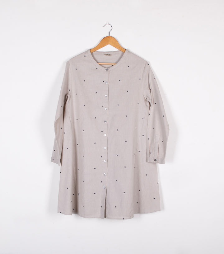 Beige Cotton Printed Shirt Dress