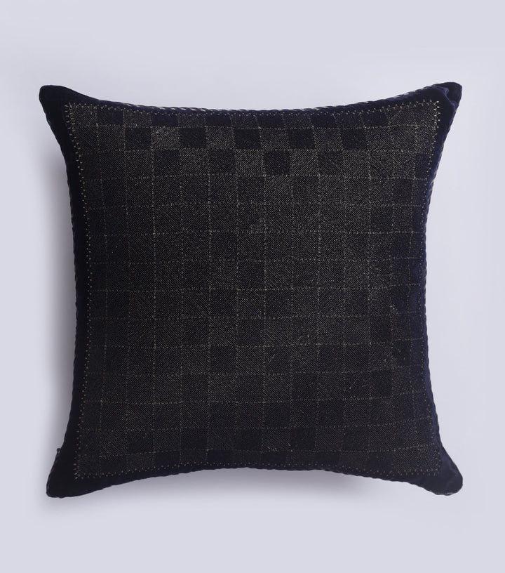 Checked Bling Navy Velvet Cushion Cover