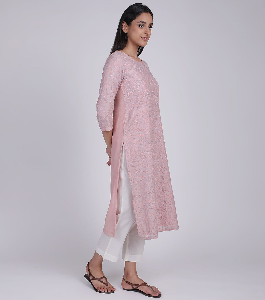 Patchwork Cotton Silk Pink Kurta