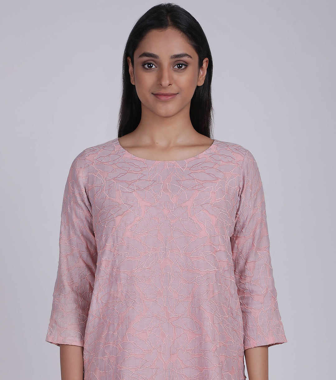 Patchwork Cotton Silk Pink Kurta