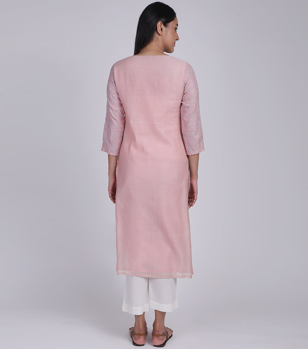 Patchwork Cotton Silk Pink Kurta