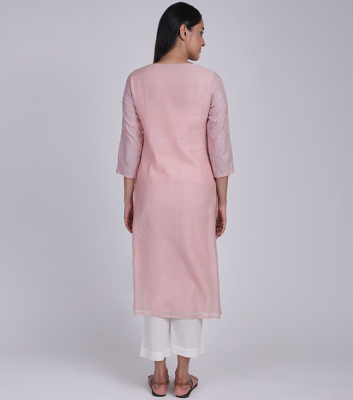 Patchwork Cotton Silk Pink Kurta