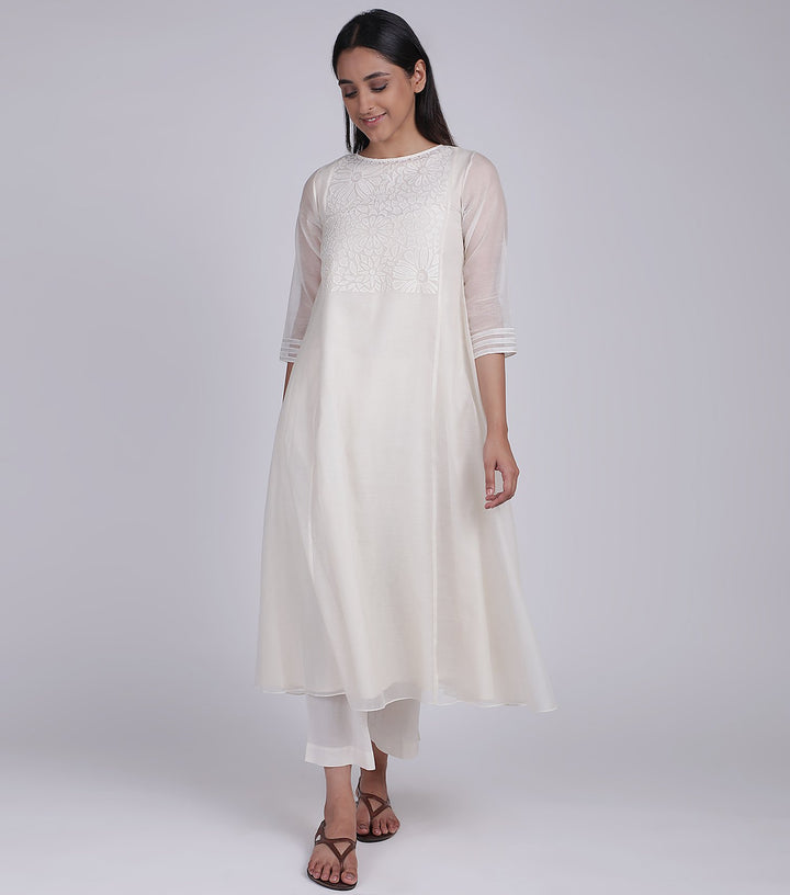 Natural Cotton Silk Applique Kurta