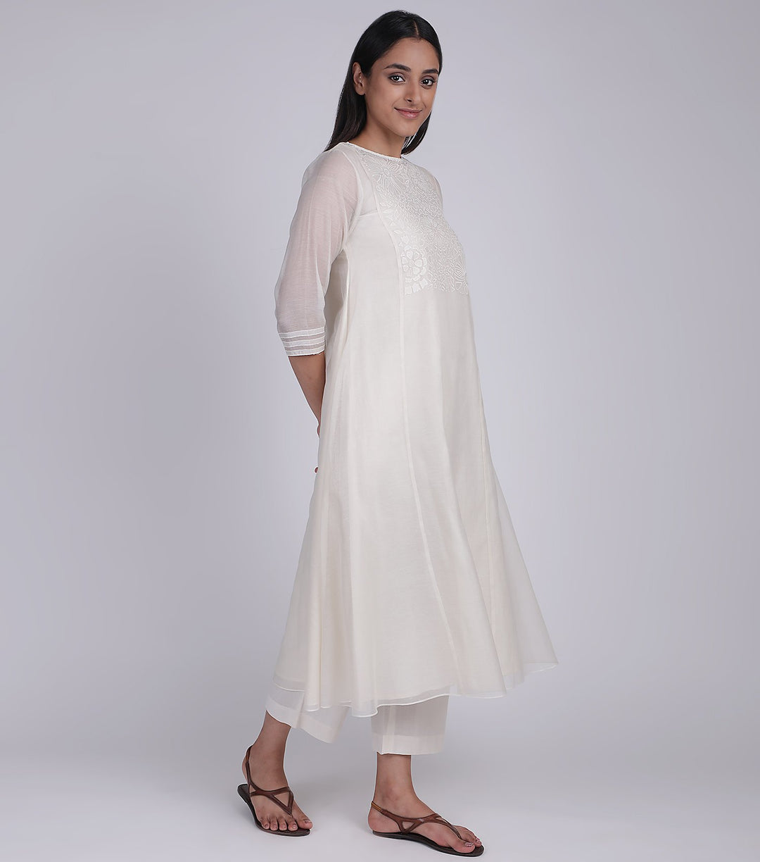 Natural Cotton Silk Applique Kurta