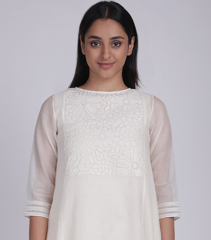 Natural Cotton Silk Applique Kurta