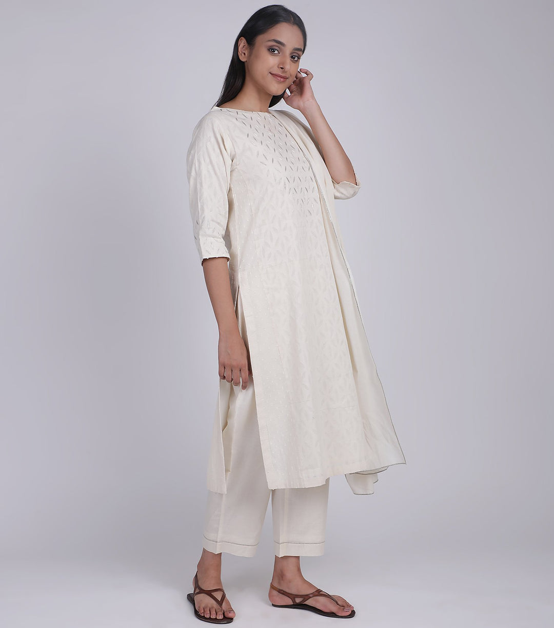 Ivory Embroidered Cotton Suit Set