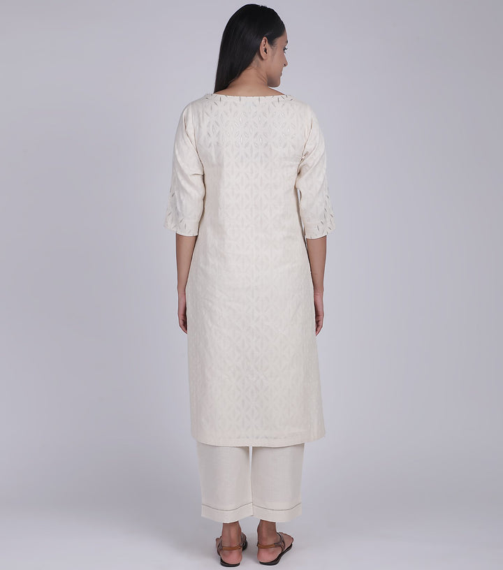 Ivory Embroidered Cotton Suit Set