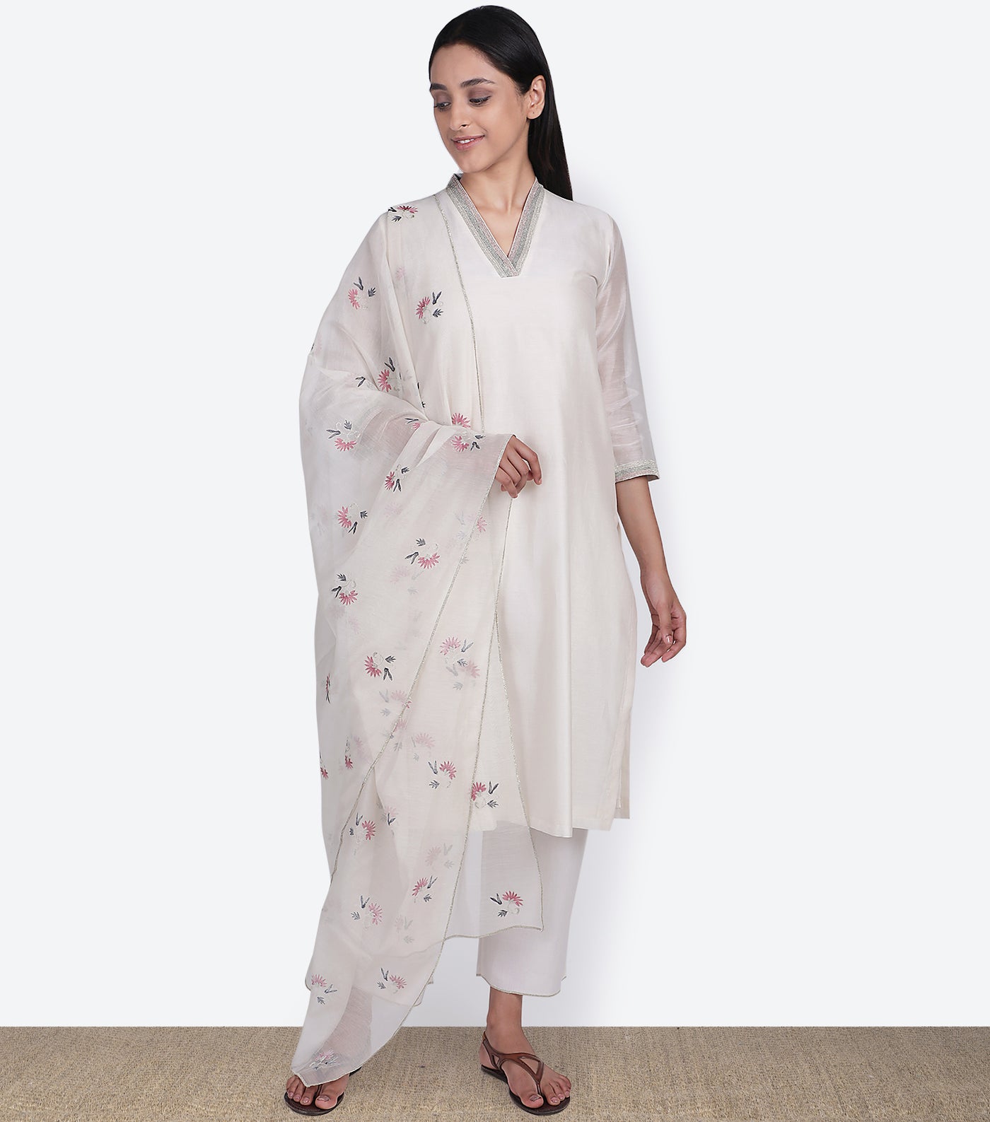 White Cotton Silk Kurta & Pallazo Pants Set