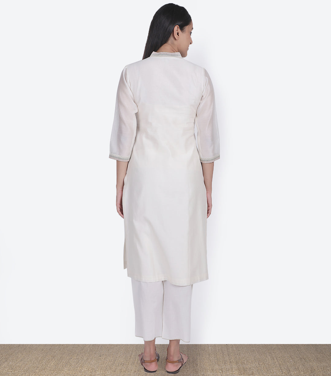 White Cotton Silk Kurta & Pallazo Pants Set