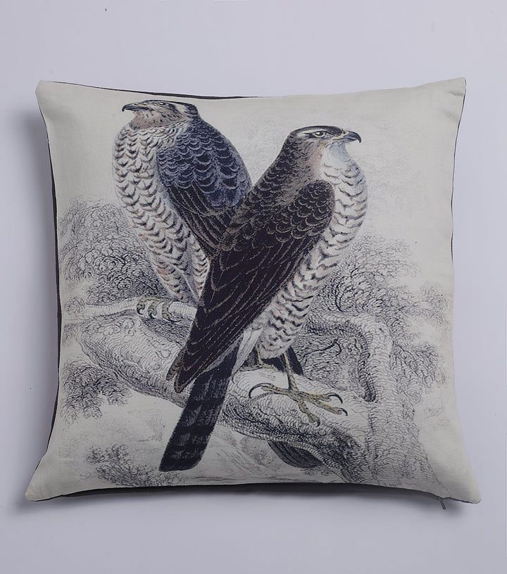 White Egle Printed Cushion Cover