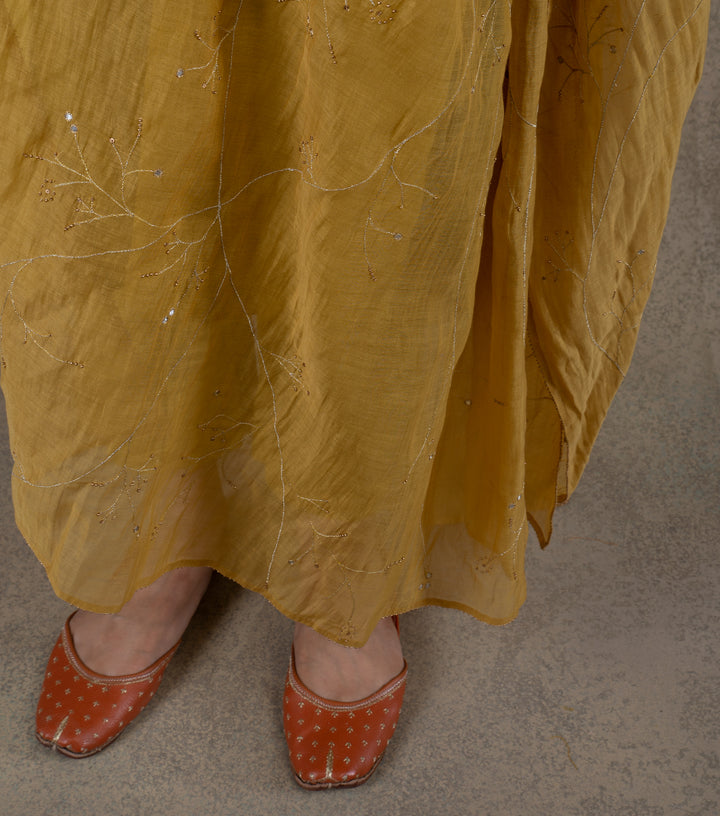 Mustard Yellow Embroidered Chanderi Dupatta