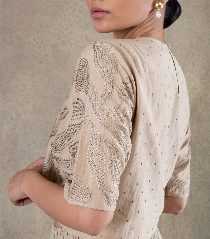 Beige embroidered Chanderi Blouse