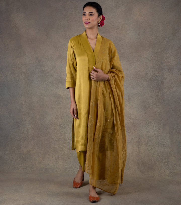 Mustard Yellow Tissue Kurta & Palazzo Pants Set