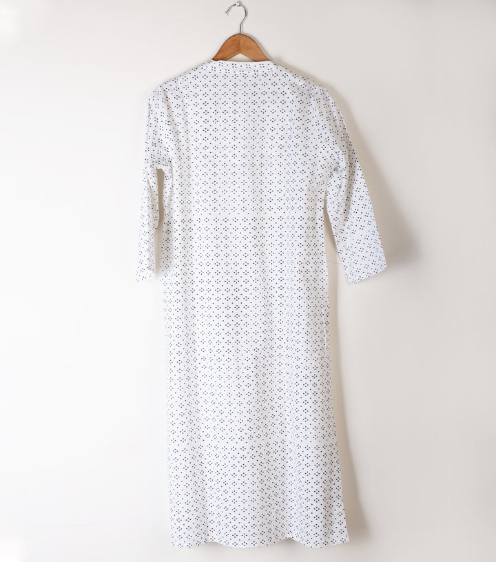 White Black Printed Cotton Kurta