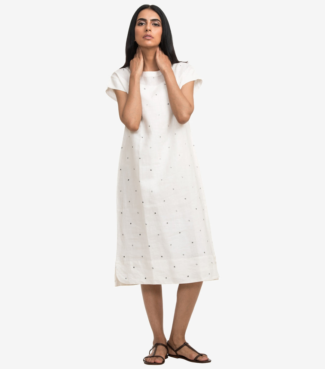 White embroidered linen dress