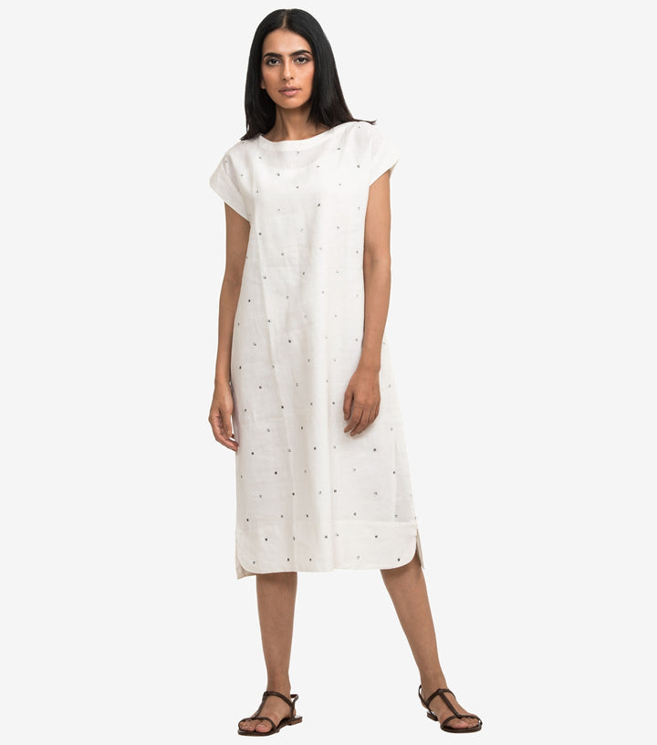 White embroidered linen dress