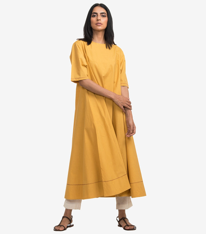 Yellow solid cotton kurta