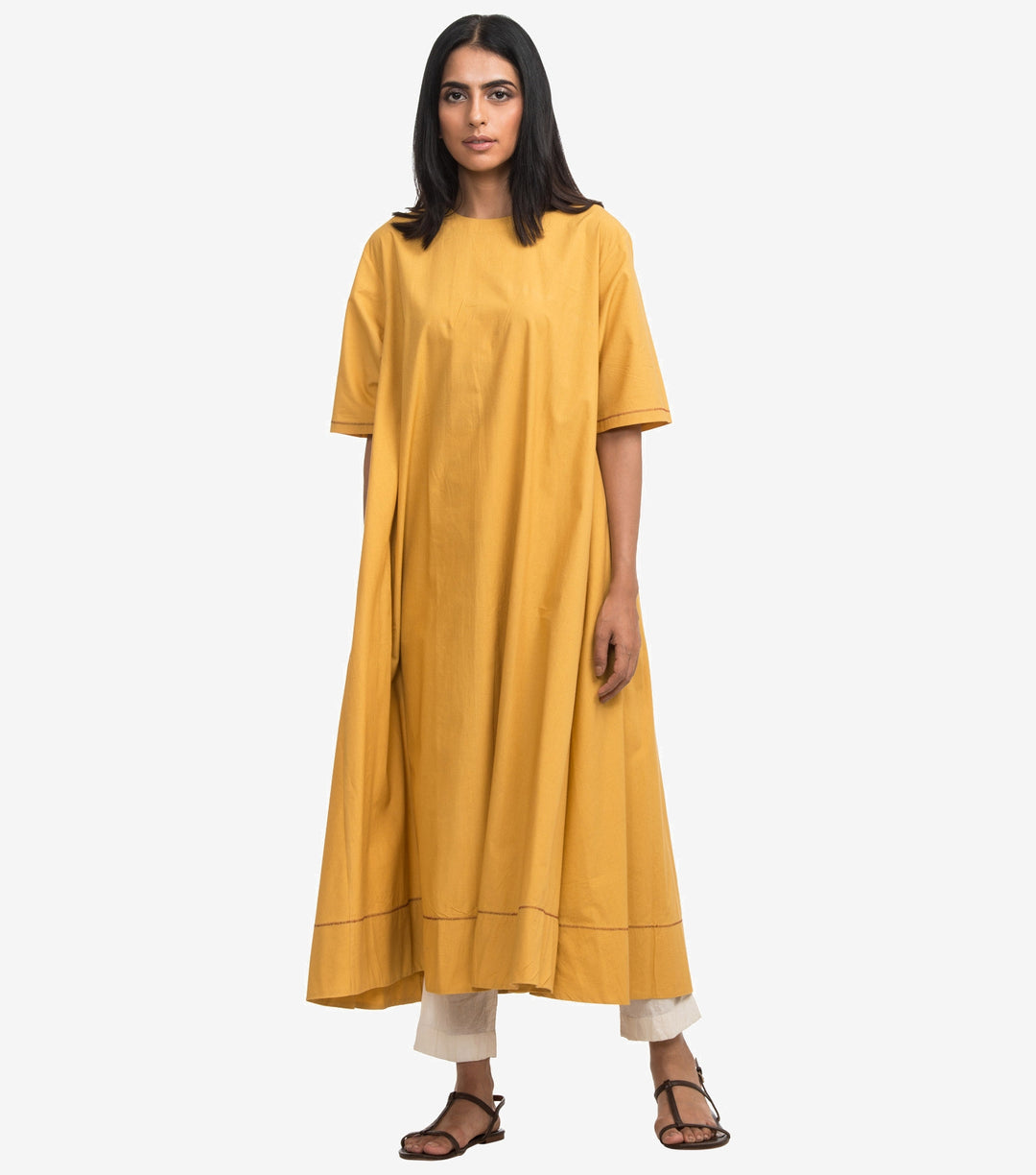 Yellow solid cotton kurta