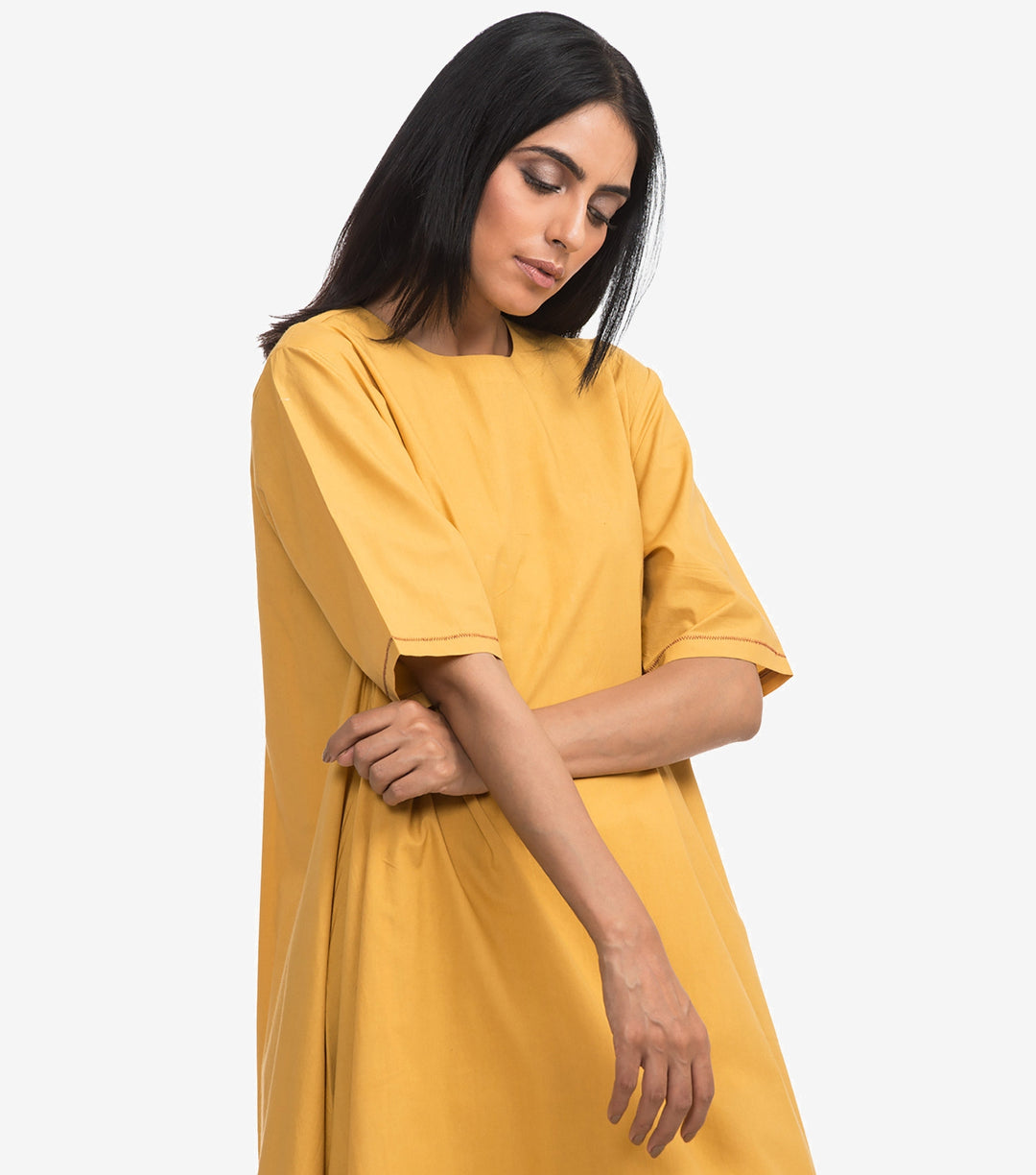 Yellow solid cotton kurta