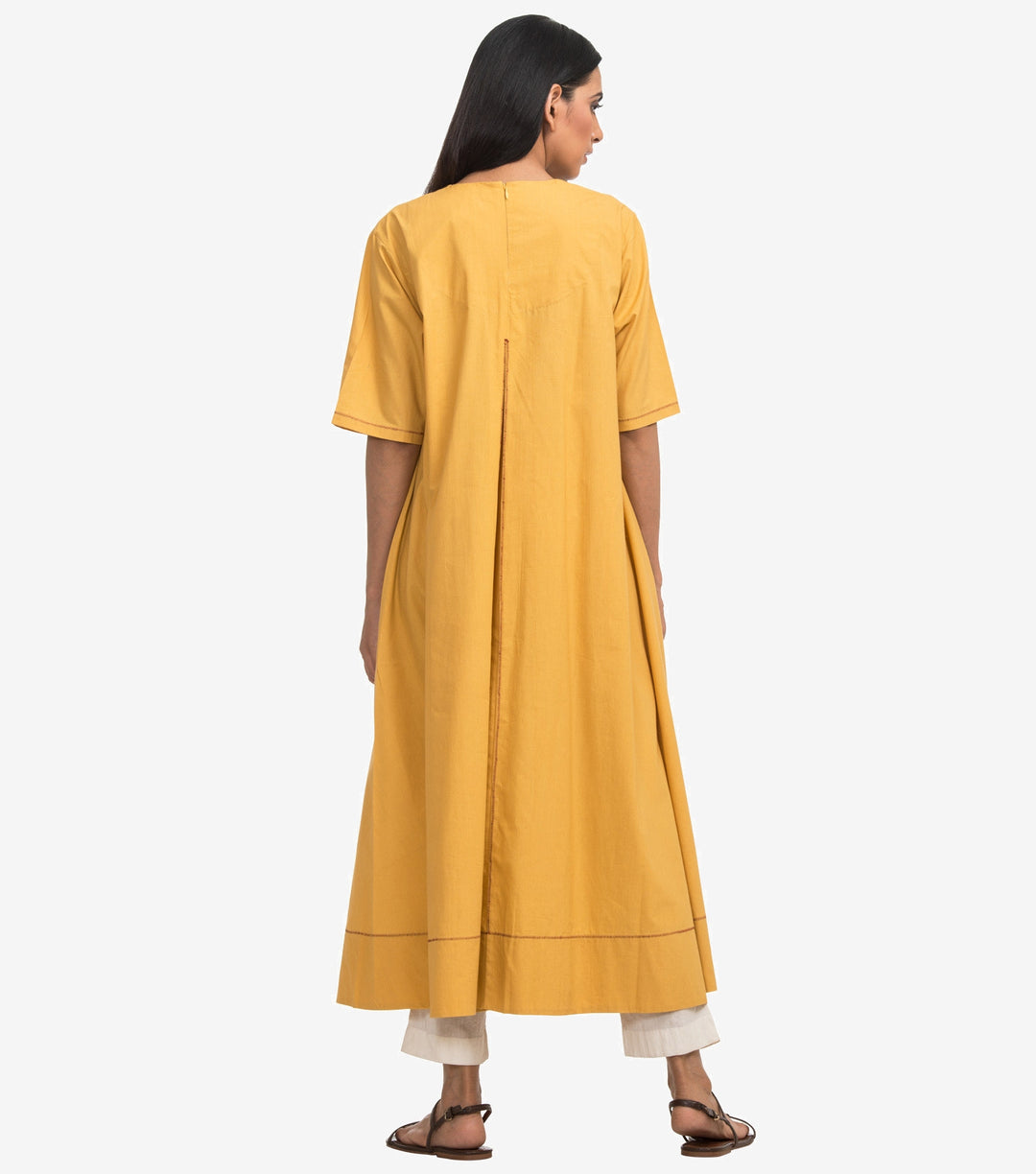 Yellow solid cotton kurta