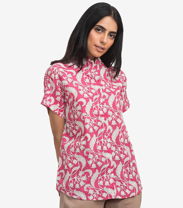 Pink printed cotton shirt