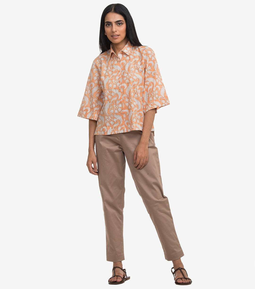 Peach printed cotton shirt