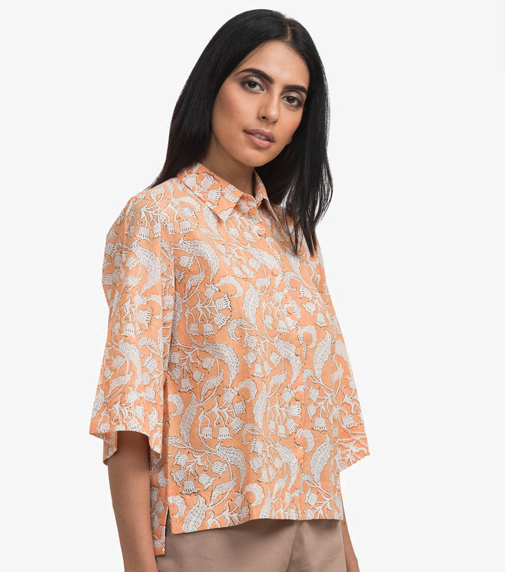 Peach printed cotton shirt