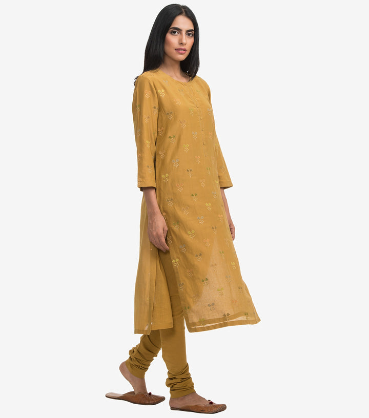 Ochre Yellow Embroidered Chanderi Suit Set