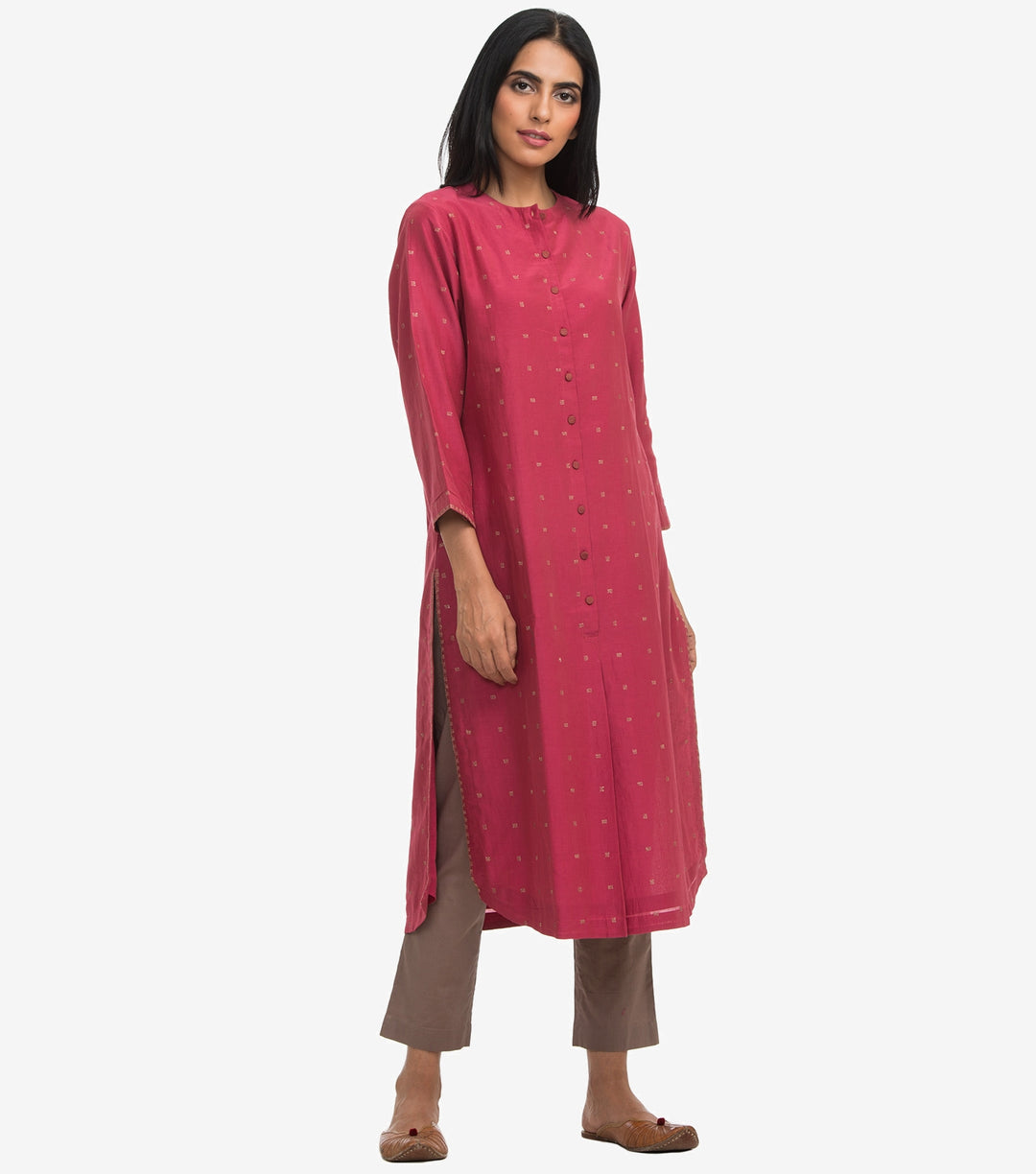 Magenta cotton silk embroidered kurta