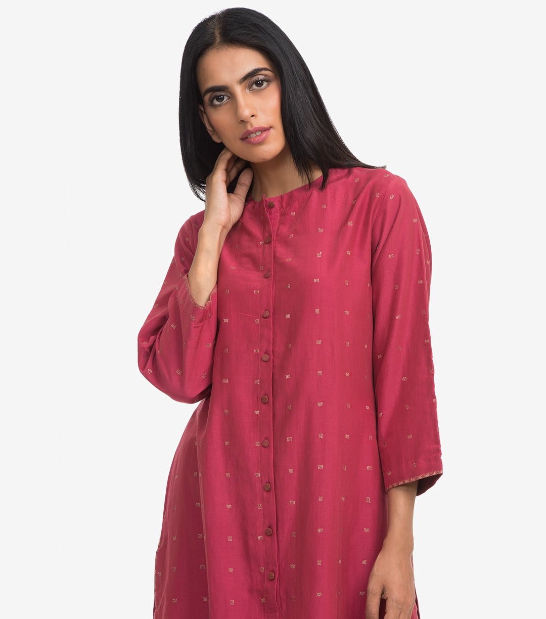 Magenta cotton silk embroidered kurta