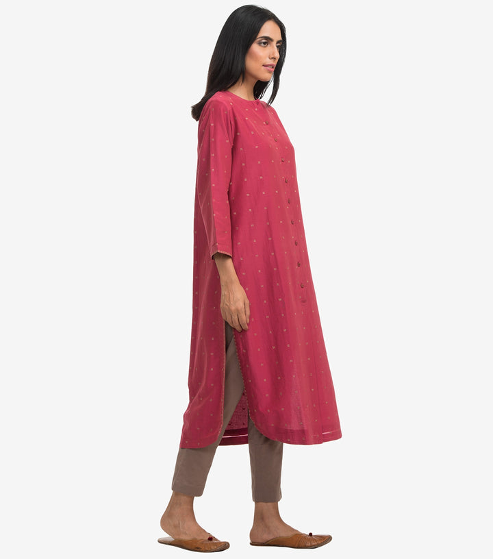 Magenta cotton silk embroidered kurta