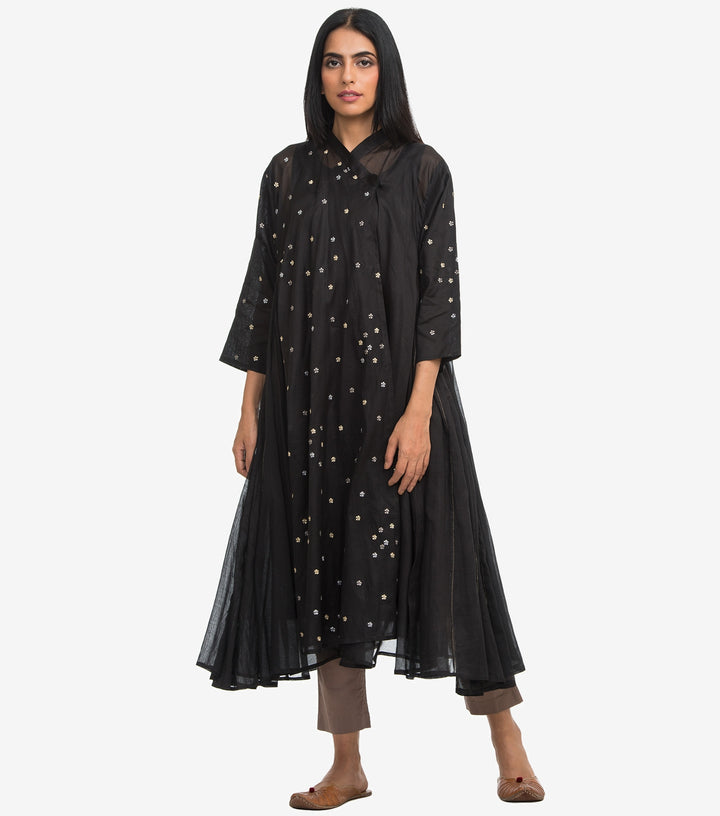 Black embroidered cotton choga