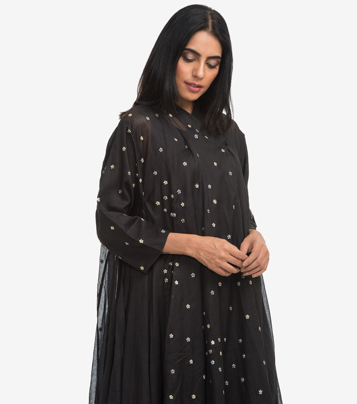 Black embroidered cotton choga