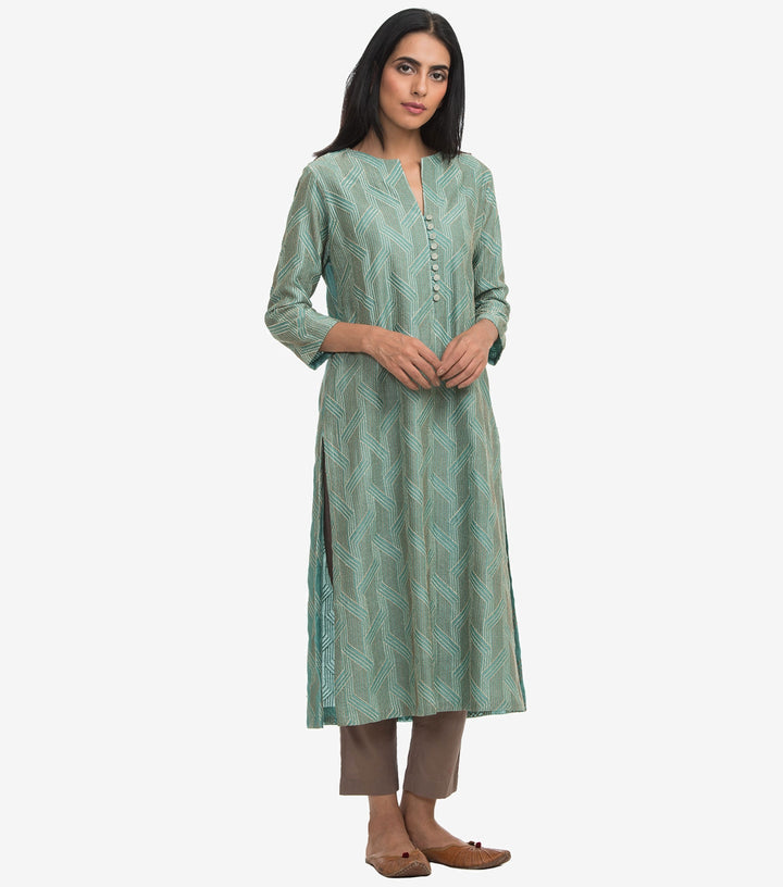 Green chanderi embroidered kurta