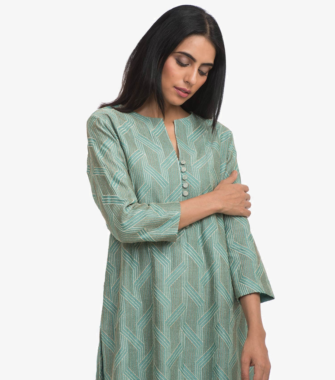 Green chanderi embroidered kurta