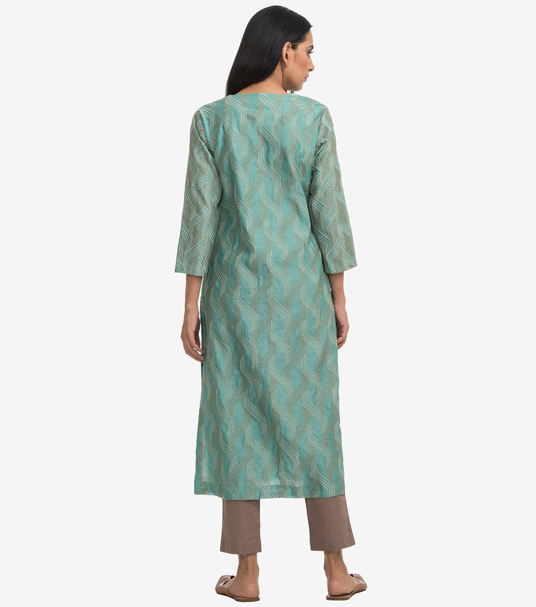 Green chanderi embroidered kurta