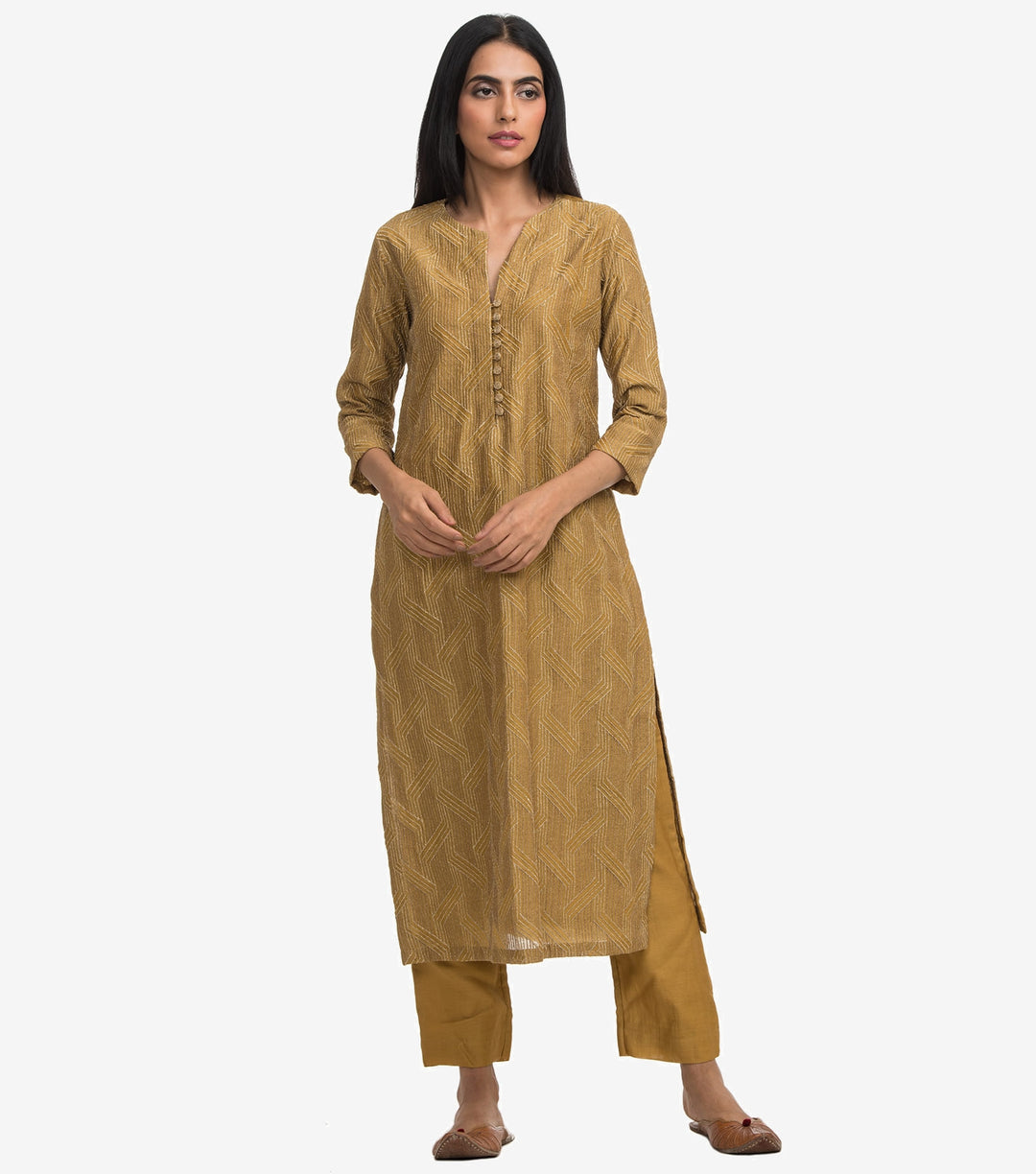 Ochre chanderi Embroidered kurta