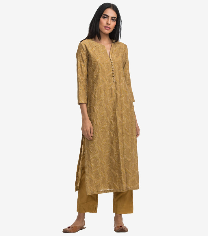 Ochre chanderi Embroidered kurta