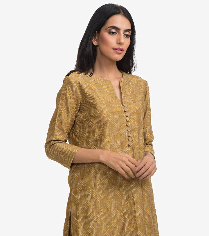 Ochre chanderi Embroidered kurta