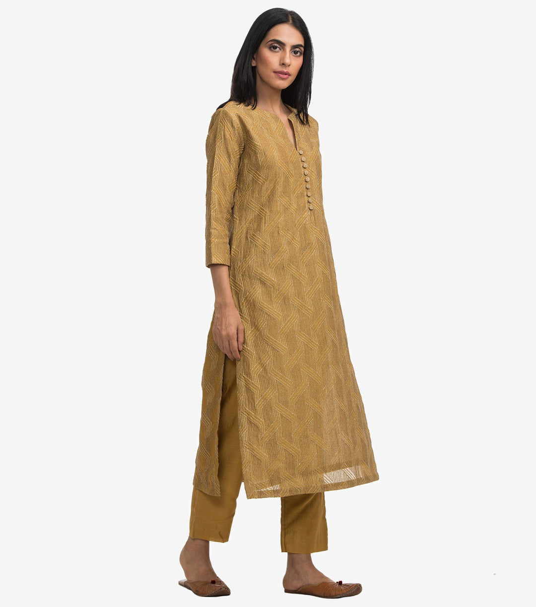 Ochre chanderi Embroidered kurta