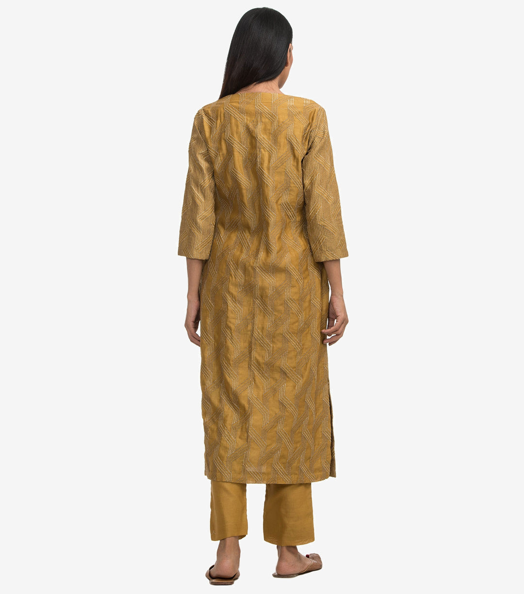 Ochre chanderi Embroidered kurta