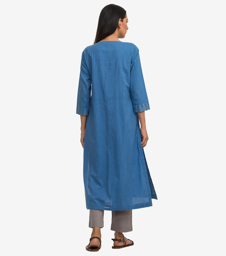 Blue zari embroidered cambric kurta