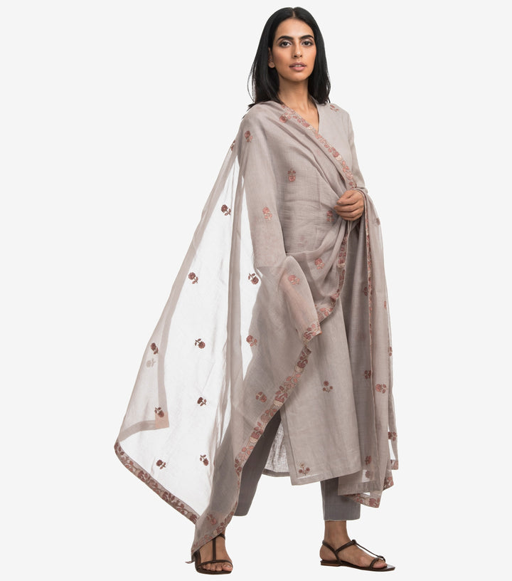 Grey chanderi embroidered  dupatta