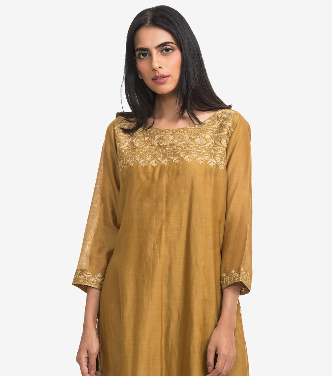 Ochre chanderi Embroidered kurta