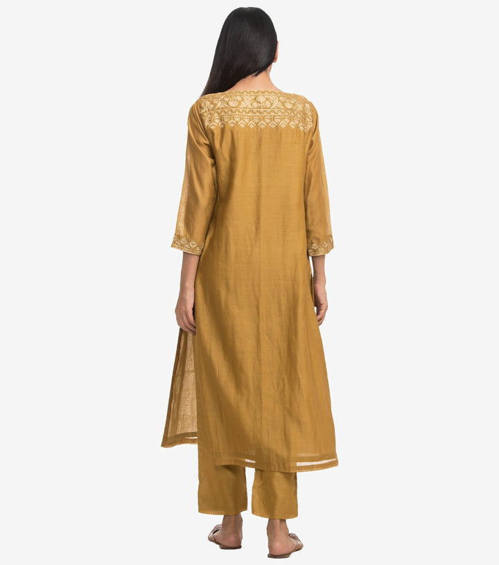 Ochre chanderi Embroidered kurta